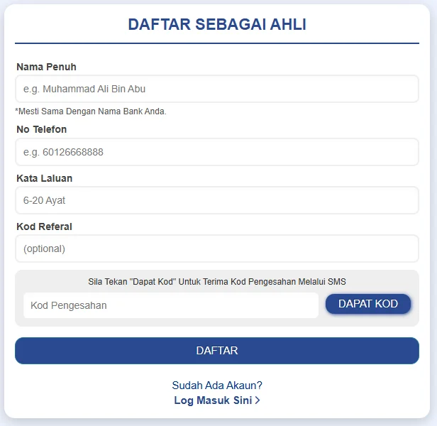 100Cuci Member Registration Form